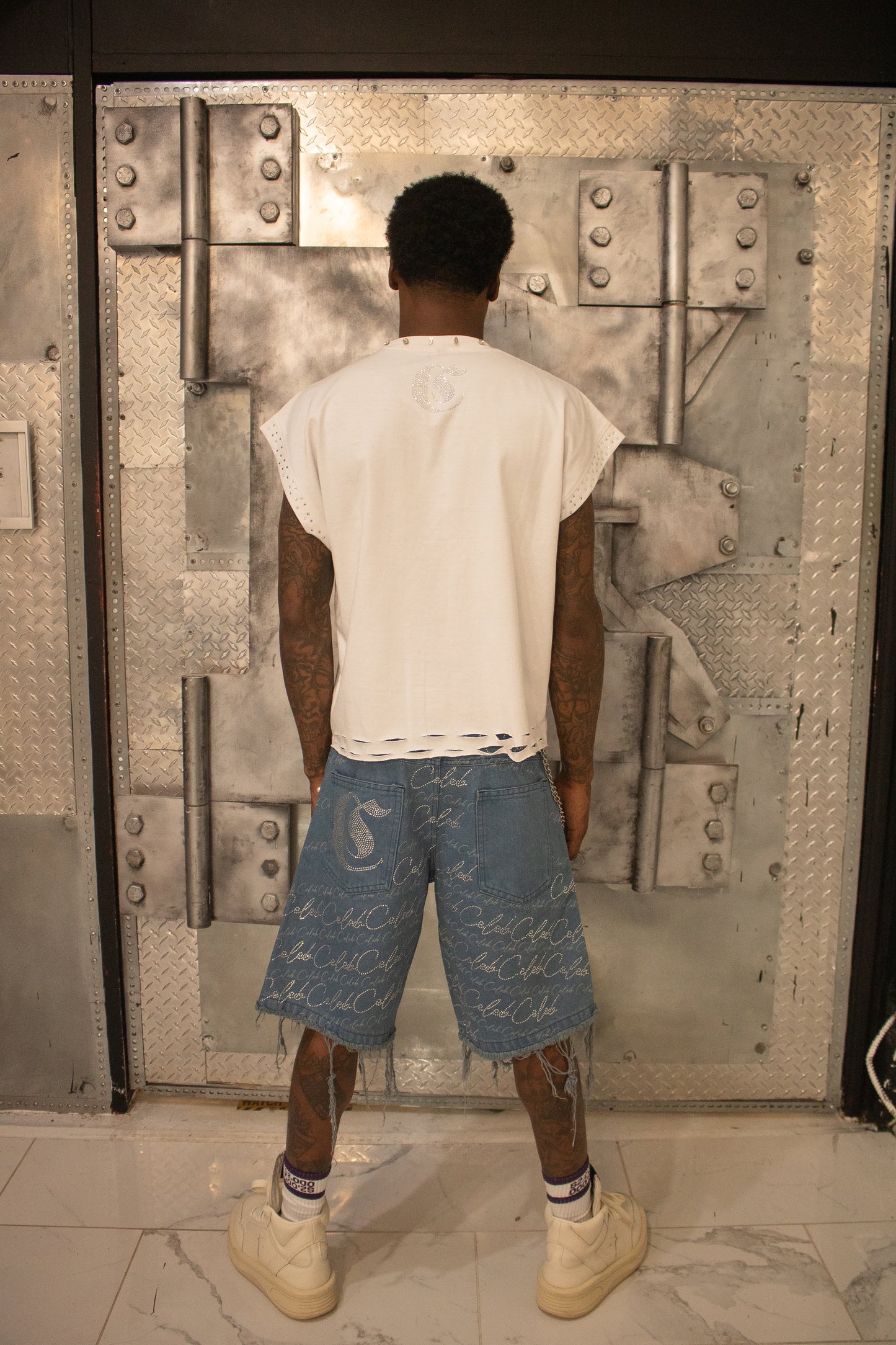 Celeb " SPECIAL ED " Half Sleeve Tee ( Pearl & rhinestone )