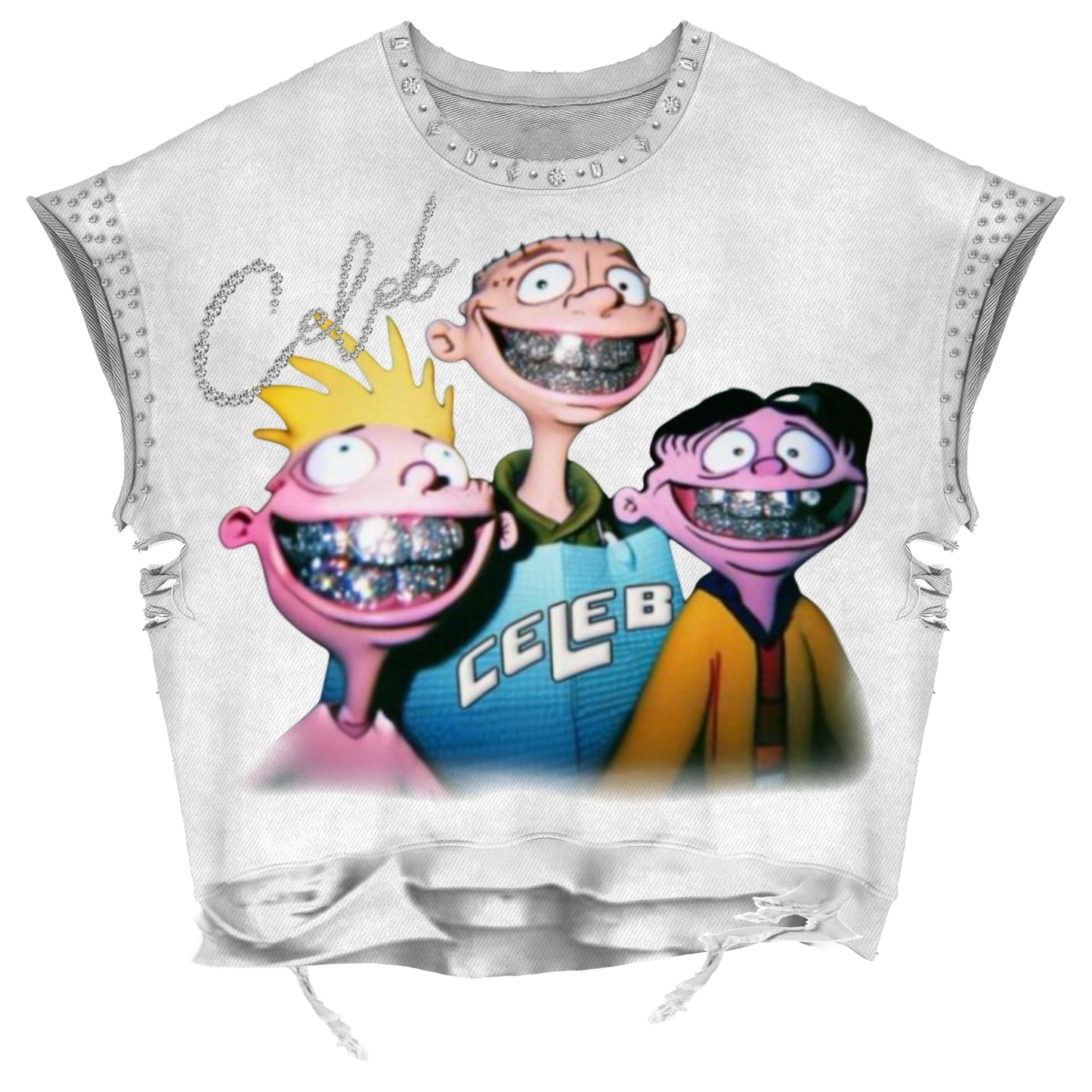 Celeb " SPECIAL ED " Half Sleeve Tee ( Pearl & rhinestone )