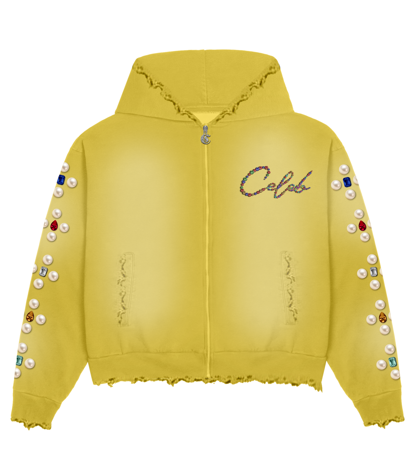 Celeb " Yellow FOREVER " distressed short set