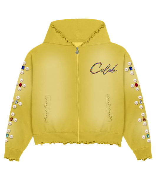 Celeb " Yellow FOREVER " distressed short set