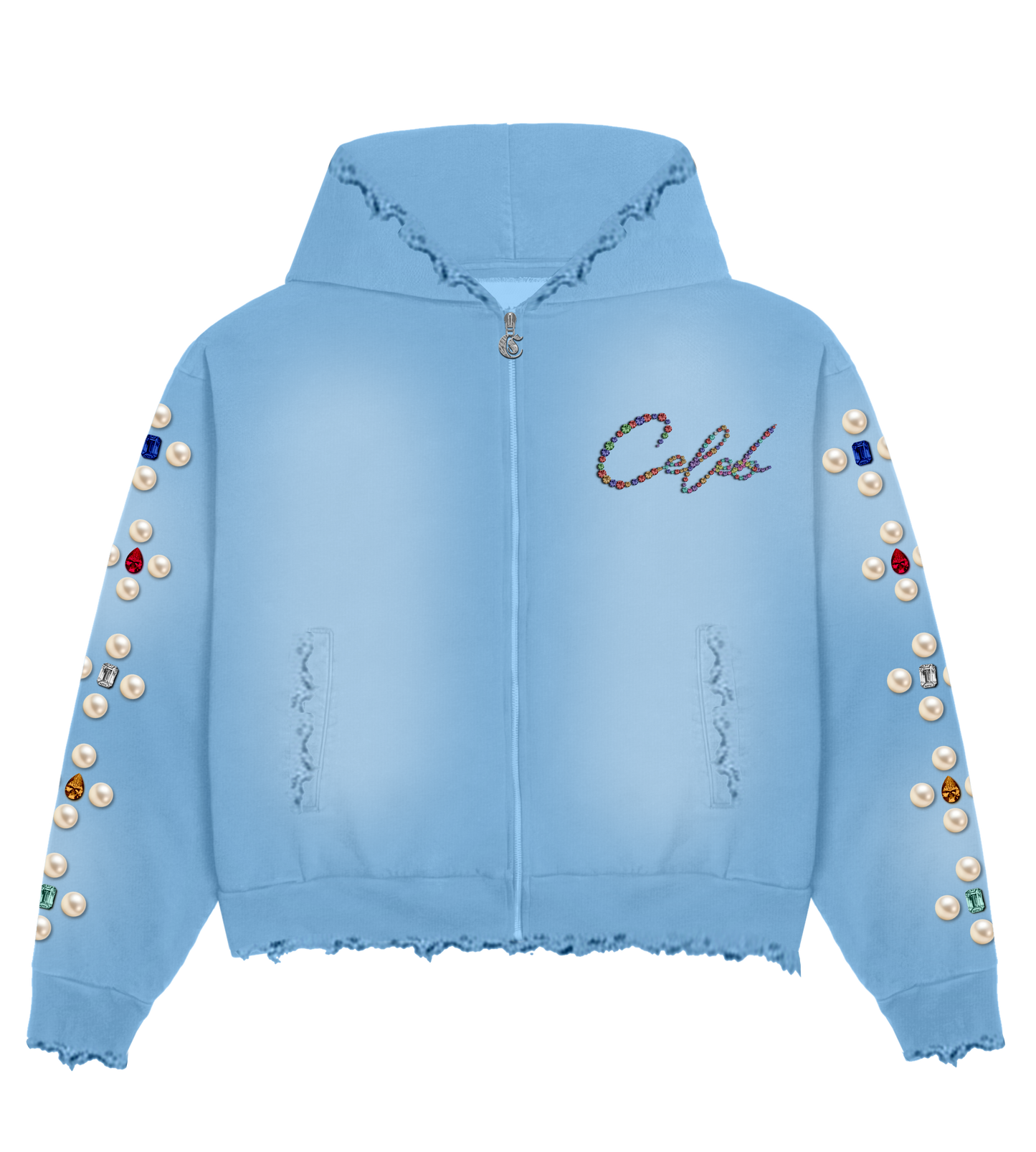 Celeb " Baby blue FOREVER " distressed short set