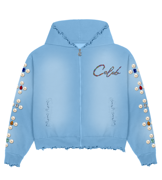 Celeb " Baby blue FOREVER " distressed short set