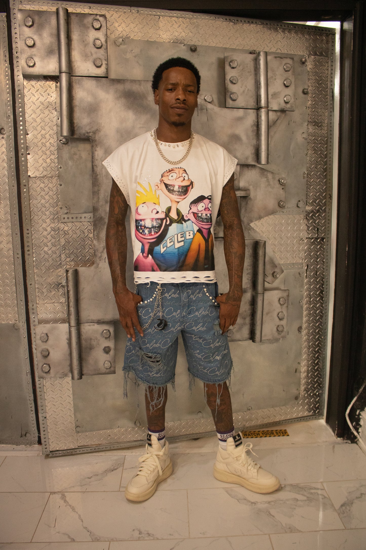 Celeb " SPECIAL ED " Half Sleeve Tee ( Pearl & rhinestone )