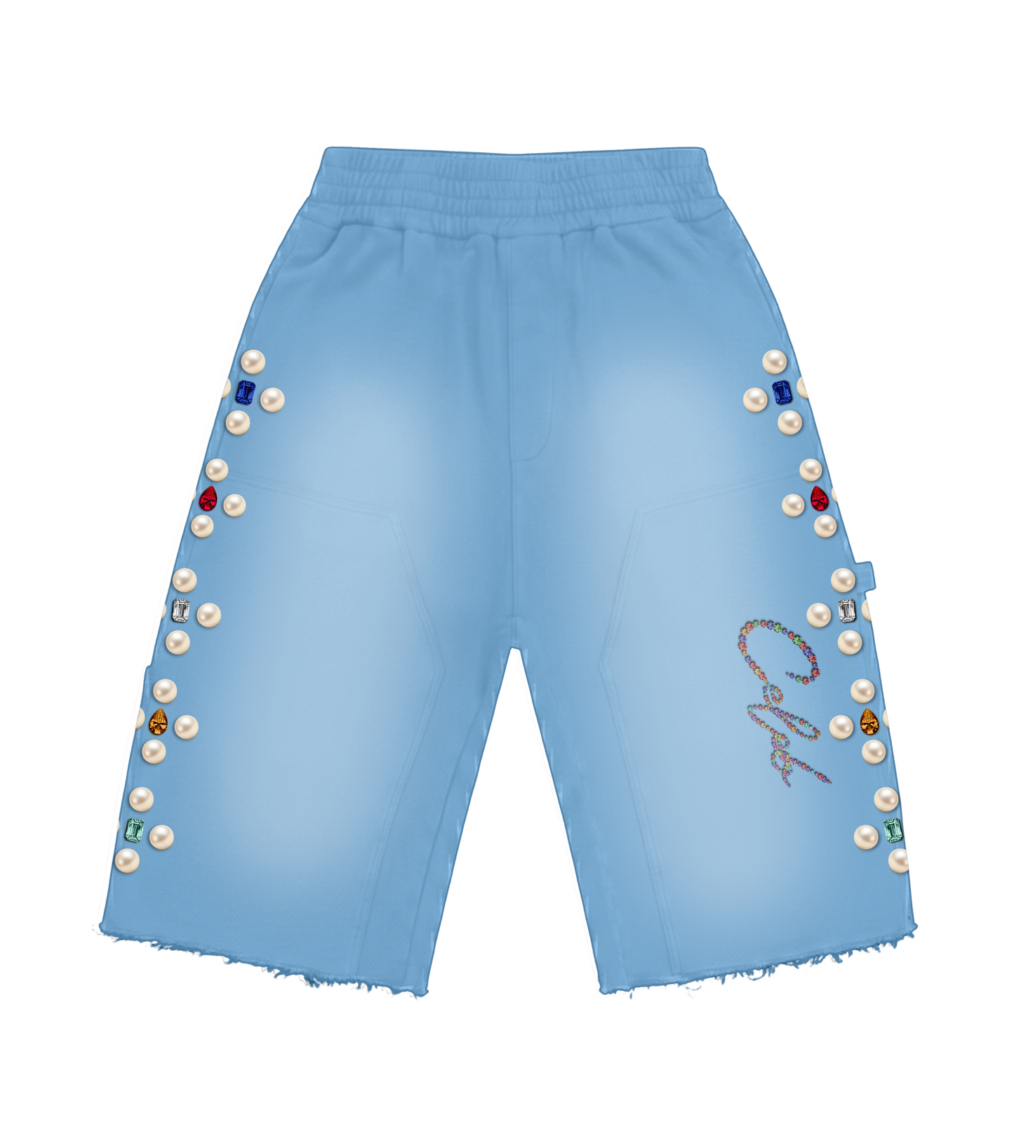 Celeb " Baby blue FOREVER " distressed short set