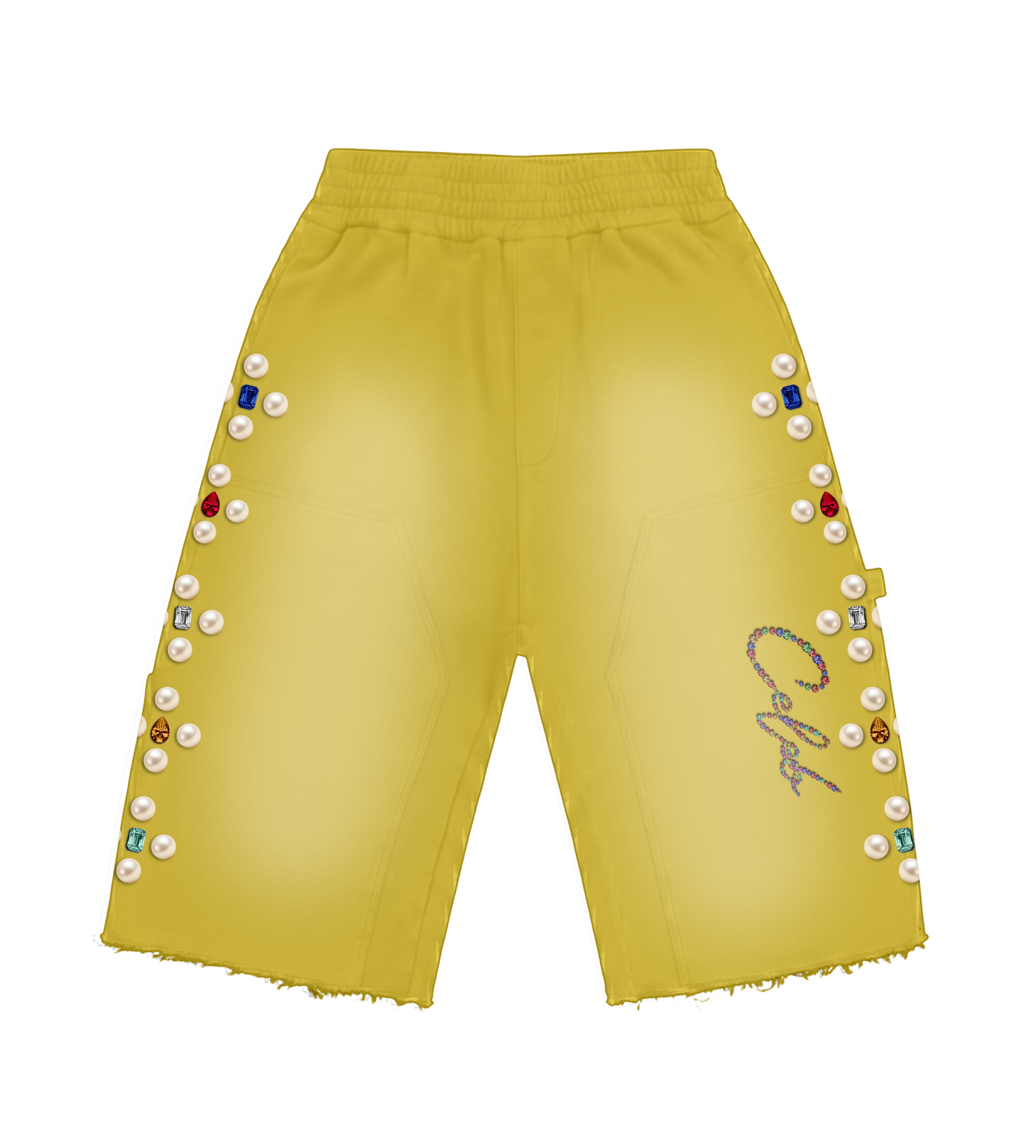 Celeb " Yellow FOREVER " distressed short set