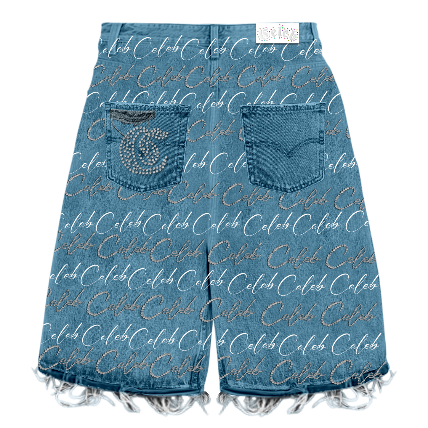 Celeb " VVS " Denim shorts ( pearl & rhinestone )