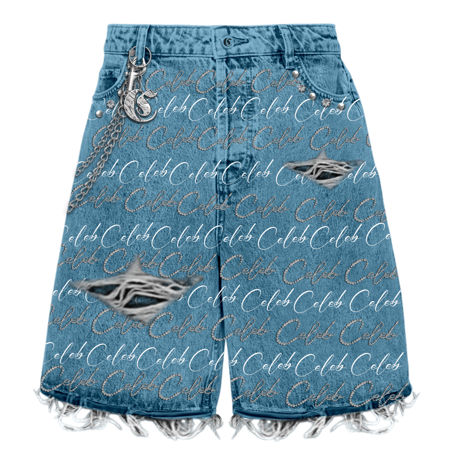 Celeb " VVS " Denim shorts ( pearl & rhinestone )